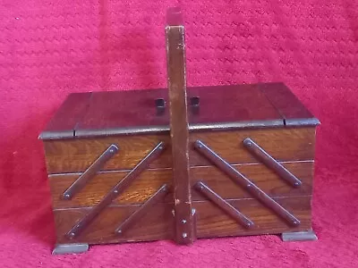 VTG Retro Antique Mid_Century 1950 Art Deco Wooden Folding Sewing Box Cantilever • £45