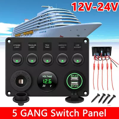 5 Gang 12V Switch Panel 2 USB ON-OFF Toggle For Car Boat Marine RV Truck Camper • $29.99