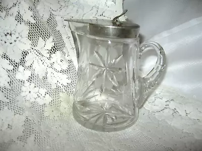 Vintage Cut Glass Syrup Pitcher With Chrome Lid Heisey? • $12