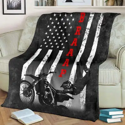 Personalized Motocross Blanket Black And White American F-lag Blanket • $32.99