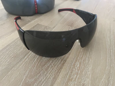 $400 • Buy Genuine PRADA Sport Black Shield Wrap Sunglasses SPS 07H 7OV-1A1 120 3N