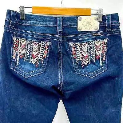 MISS ME MID-RISE EASY SKINNY RHINESTONE POCKETS WOMEN SIZE 30x31 BLUE JEANS • $25.99