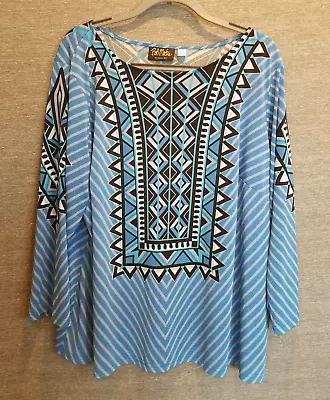 Bob Mackie Wearable Art Women's 2X Nairobi 3/4 Sleeve Pullover Blouse Blue Gray • $22.95