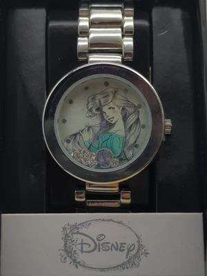 $29.99 • Buy Disney Little Mermaid Ariel Watch Silver Tone Link Band Adult Shell Bling Charms