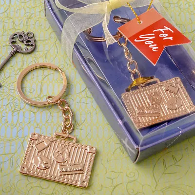 25-144 Gold Luggage Tag Key Chain - Travel Bon Voyage Wedding Party Favors • $49.95