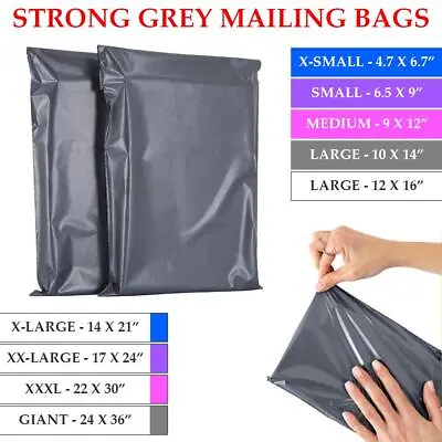 Grey Mailing Bags Postage Mixed Sizes Large Strong Poly Self Seal Plastic Postal • £2.35