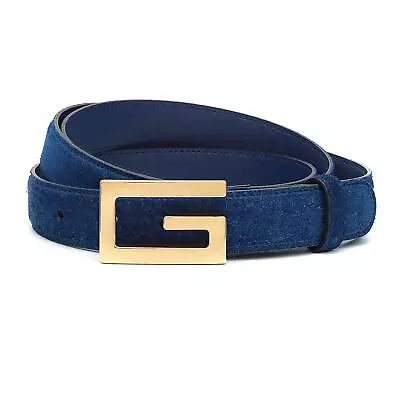 Gucci Blue Suede Gold Tone Rectangular G Logo Men's Buckle Belt Size 120 • $434.99