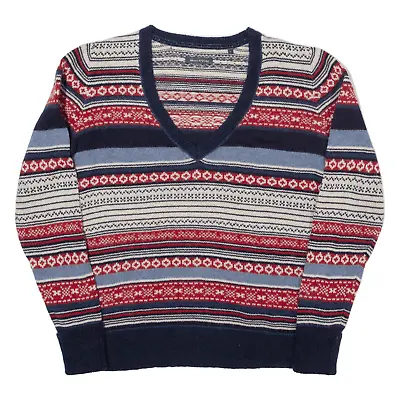 MARC O'POLO Womens Patterned Jumper Blue Fair Isle V-Neck Chunky Knit Wool L • £13.99