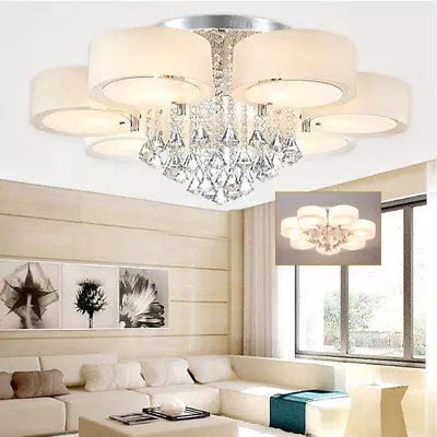 Remote Control 3+2 Colour LED Chandelier Crystal Ceiling Lights Living Room UK • £65.99