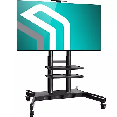 ONKRON Mobile TV Stand On Wheels With Shelves Height Adjustable For 50-86  Black • £289.99