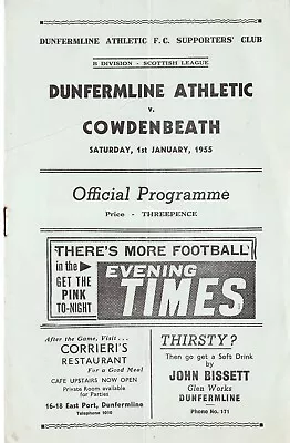 Dunfermline Ath V Cowdenbeath Football Programme 1.1.1955 Scottish Div B • £20