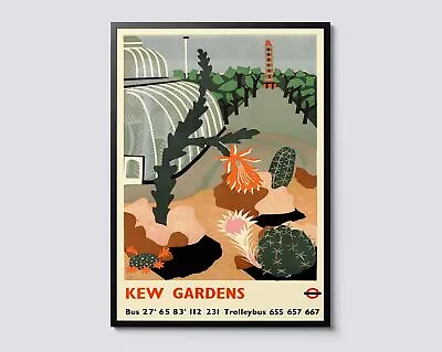 Vintage Kew Gardens London Underground Poster Greenhouse And Floral Wall Art • £59