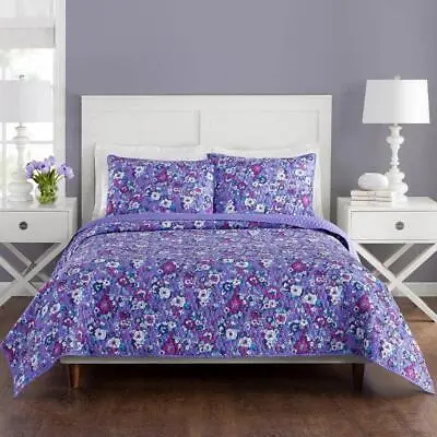 Vera Bradley Quilt Set 104 L X 90 W King Floral + Cotton Soft Purple (3-Pcs) • $88.04