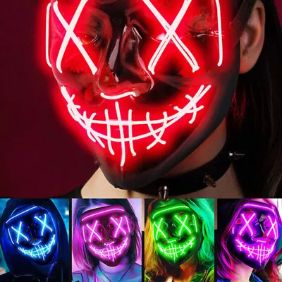 LED Purge Mask Glow In Dark Light Up Halloween Costume Scary Rave Festival NEW • $21.89