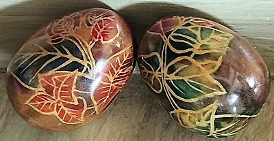 2 Hand Painted Decorative Wooden Easter Eggs Pretty Floral Pattern See Pictures • $12.99