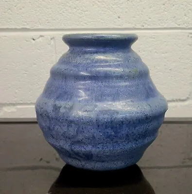 Mid Century Modern Blue Glazed Ceramic Vase Signed Dated 1968 1960s • $65