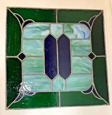 Antique LEADED STAINED GLASS WINDOW  Geometric Style 20 1/8  X 20 3/8  • $39.99