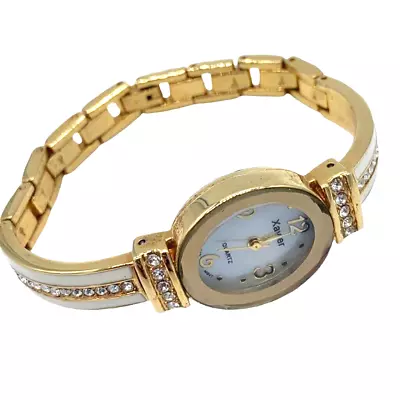 Xavier Mother Of Pearl Wristwatch Wincci Quartz Analog Rhinestones Gold Tone • $29.51