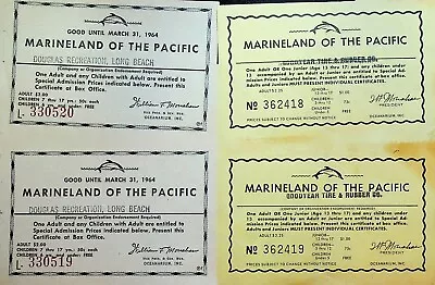 Marineland Of The Pacific Ticket Certificates 1960s Lot Of 4 Goodyear • $28.22