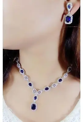 Indian Bollywood Bridal Set Silver Plated Jewelry Earrings CZ Ethnic AD Necklace • $16.90