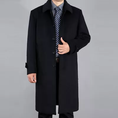 Winter Mens Woolen Cashmere Overcoat Business Leisure Knee Length Coat Jackets L • £66.78