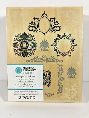 Martha Stewart Crafts FLOURISH Wooden Stamp & Ink Set 13 Pieces NEW SEALED • $14.95