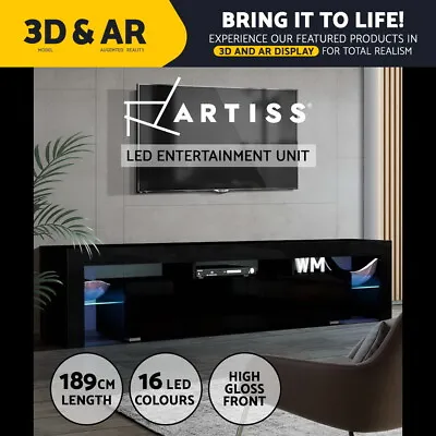$199.95 • Buy Artiss LED TV Cabinet Entertainment Unit Stand Gloss Furniture Black 189cm RGB