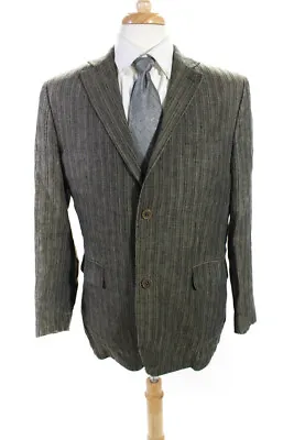 Ted Baker London Mens Linen Striped Print Two Button Blazer Jacket Brown Size 42 • $40.81