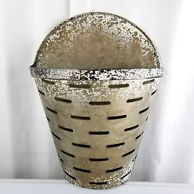 Vintage Galvanized Half Olive Bucket Rustic Planter Farmhouse Wall Pocket 12  • $24