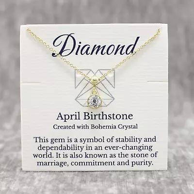 April Birthstone Diamond Necklace Clear Bohemian Crystal Silver Adjustable • $13.99