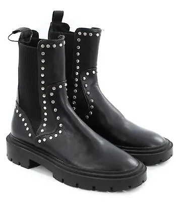 ZARA Studded Ankle Boots Pull On Leather Chelsea Black Size 38 / 7.5 • $65