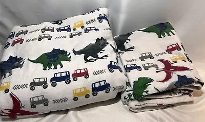 Pottery Barn Kids Dino Safari Cars Flannel Cotton Full Flat & 2 Pillow Cases • $28