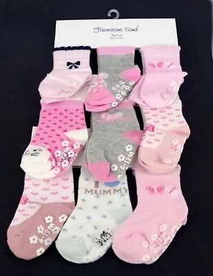 Baby Toddler Girl ABS Cotton Blend Anti Non Slip Socks 3 Pairs Size 0-12 Months • £3.95