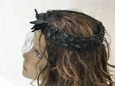 Vtg Women's Black Veil Hat Pillbox Netting Ring Headband Art Deco 30s 40s 50s 60 • $19.99