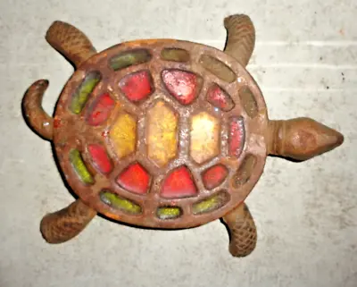 Vintage Cast Iron Turtle Potholder With Colored Epoxy Inlay 7  Long *** • $23.74