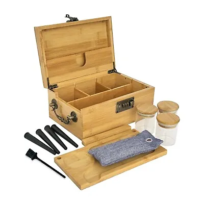 Bamboo Box With Combination Lock Smell Proof Stash Box Organizer Set With Handle • $46.99