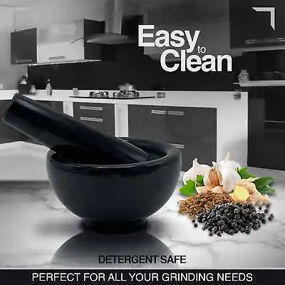 Jet Black Marble Mortar And Pestle Set With Anti Scratch Pad Detergent Safe 4  • $24.64