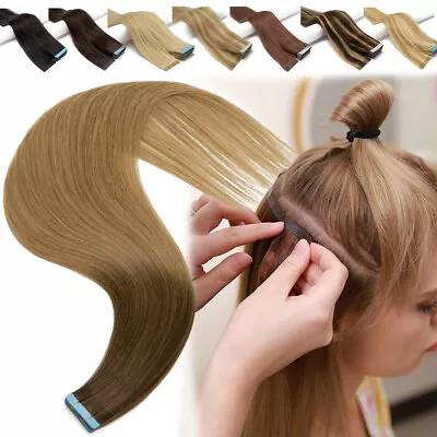 THICK Tape In Glue Human Remy Hair Extensions Seamless Skin Weft Full Head Ombre • $31.98