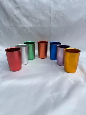 Lot Of 7 Vtg MCM Mardi Gras Rainbow Colors Aluminum Cups Drinking Glasses USA • $22.75