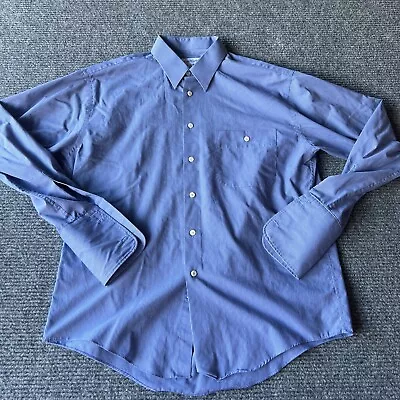 Yves Saint Laurent Shirt Mens 16 34/35 Large Blue Button Up YSL French Cuff • $38.89