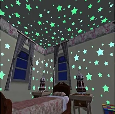 £2.99 • Buy 100 Wall Glow In The Dark Moon+Stars Stickers Baby Kids Nursery Bed Room Ceiling