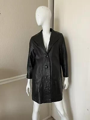 UNBRANDED Vintage! Black 100% Leather Lined Women's Swing Coat Sz S • $69.99