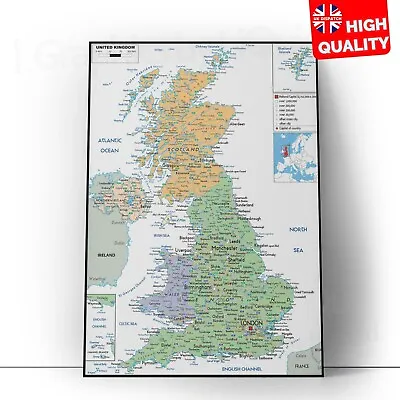 UK Map Countries Educational Wall Chart Poster Print | A5 A4 A3 A2 A1 | • £3.99