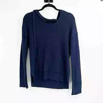 J. Crew Size XXS Ribbed Cotton Cashmere Hoodie Pullover Navy • $34.99