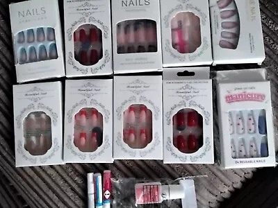 10 X Sets Of New Boxed False Nails. Plus Some Glues. • £5