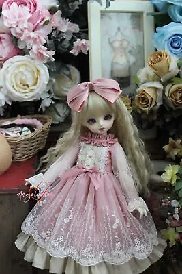 Lolita Embroidered Lace Dress+Headwear Pink For Blythe 1/6 1/4 1/3 BJD Doll AOD • $26.59