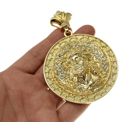 14k Gold Plated Huge Round Jesus Medallion Iced CZ Flooded Out Hip Hop Pendant • $25.95