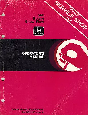 JOHN DEERE 260 3-POINT ROTARY SNOW PLOW (SNOWBLOWER) OPERATOR'S MANUAL  Jd  NEW  • $24.95