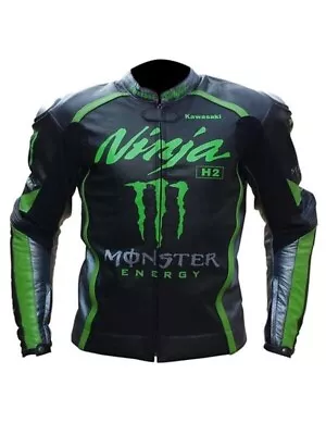 Kawasaki Ninja Monster Men's Racing Cowhide Leather Motorcycle Biker Jacket • $160