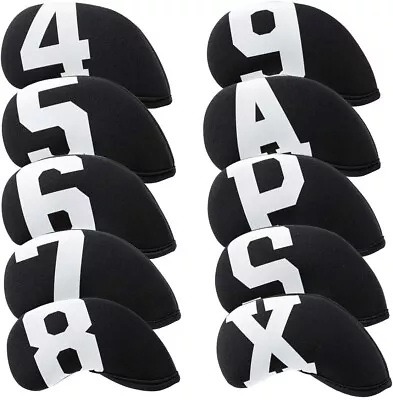 Black Neoprene Golf Iron Club Head Covers 10pcs Set For Mizuno Callaway Titleist • $19.99